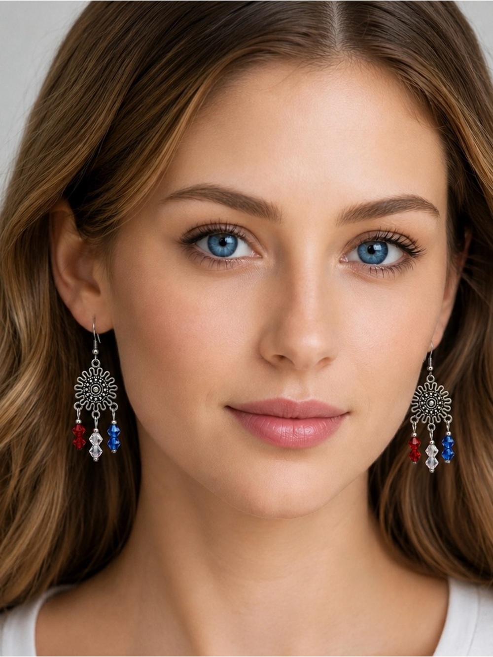 Patriot Earrings with Red and Blue Crystals